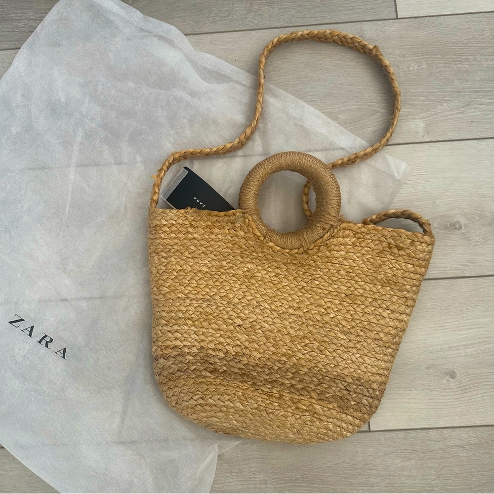 NWT Zara Collection Natural Straw Ratan Beach Bag Shoulder Purse Boho Resort